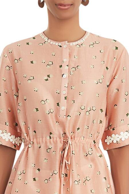 Buy_Varun Bahl_Peach Silk Chanderi Dress_Online_at_Aza_Fashions