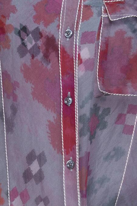 Saaksha & Kinni_Grey Abstratc Print Sheer Tunic_at_Aza_Fashions