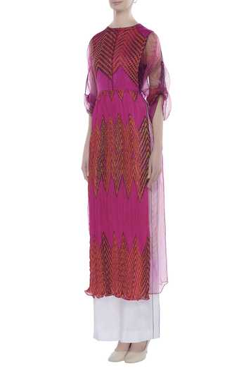 Buy_Saaksha & Kinni_Pink Leheriya Print Cinched Waist Kurti_Online_at_Aza_Fashions