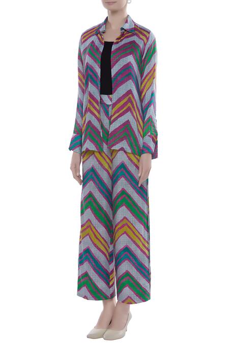 Buy_Saaksha & Kinni_Multi Color Shirt Collar Leheriya Print_Online_at_Aza_Fashions