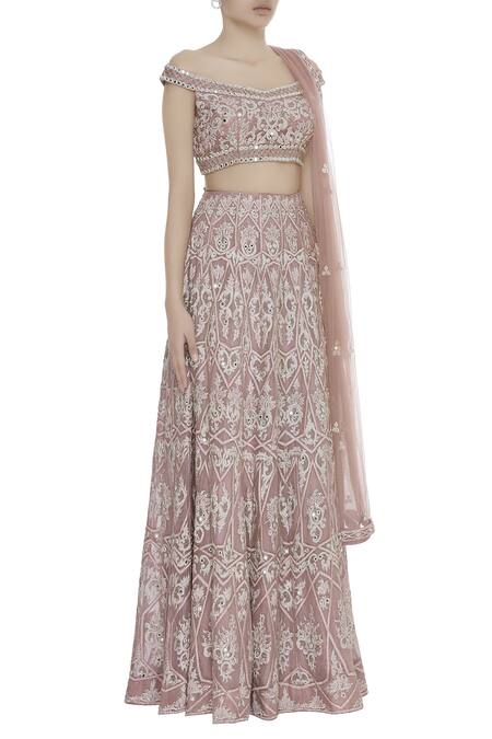 Ayushi Bhasin_Pink Floral Jaal Embroidered Lehenga Set_Online_at_Aza_Fashions