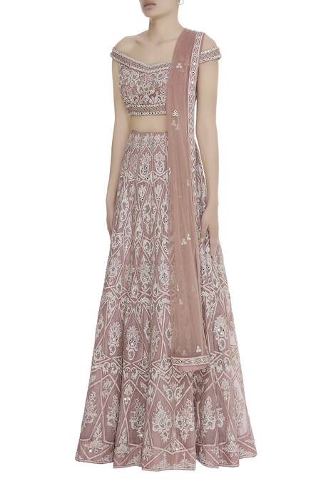Buy_Ayushi Bhasin_Pink Floral Jaal Embroidered Lehenga Set_Online_at_Aza_Fashions