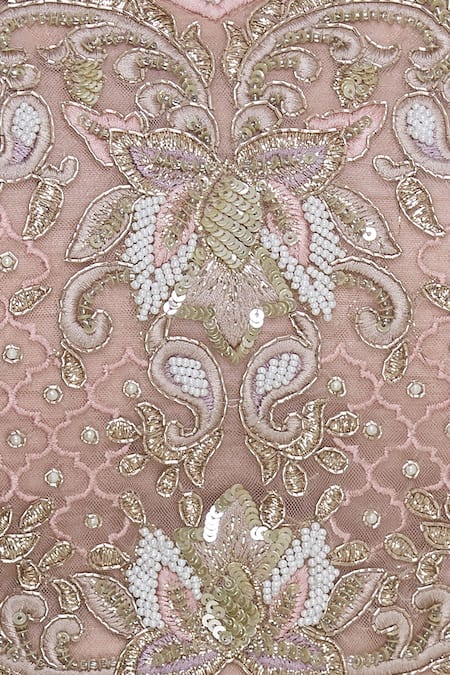 Ayushi Bhasin_Pink Hand Embroidered Off Shoulder Blouse And Lehenga Set_at_Aza_Fashions
