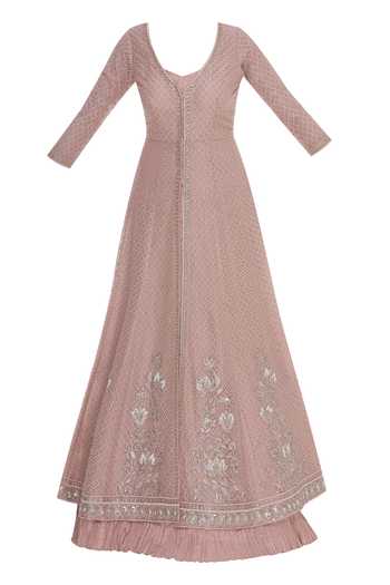 Buy_Ayushi Bhasin_Pink Embroidered Flared Jacket With Anarkali_Online_at_Aza_Fashions