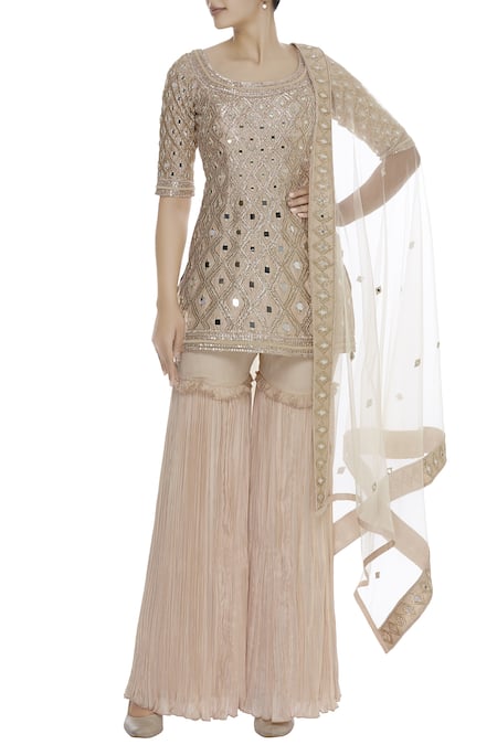 Ayushi Bhasin Mirror Embroidered Kurta Sharara Set 