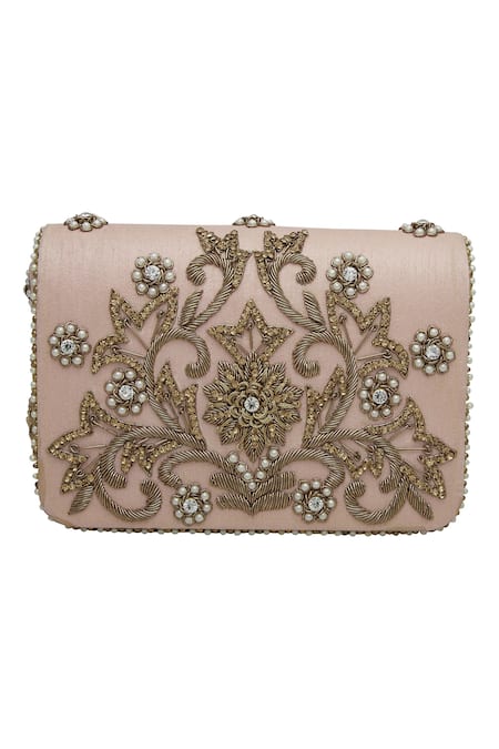 Fuchsia Embroidered Clutch with Sling 