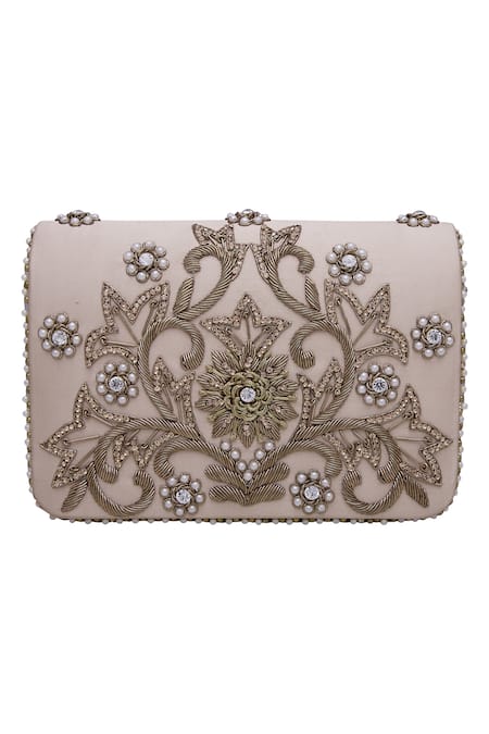 Fuchsia Embroidered Clutch with Sling 