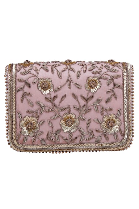 Fuchsia Embroidered Clutch with Sling 