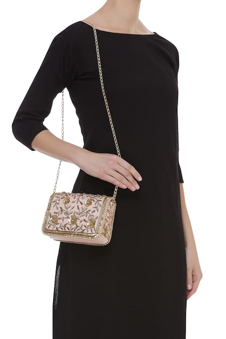 Shop_Fuchsia by aashaka mehta_Peach Embroidery Clutch With Sling _at_Aza_Fashions