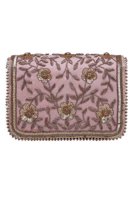 Fuchsia by aashaka mehta_Peach Embroidery Clutch With Sling _Online_at_Aza_Fashions