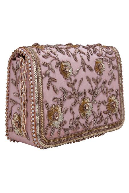Buy_Fuchsia by aashaka mehta_Peach Embroidery Clutch With Sling _Online_at_Aza_Fashions