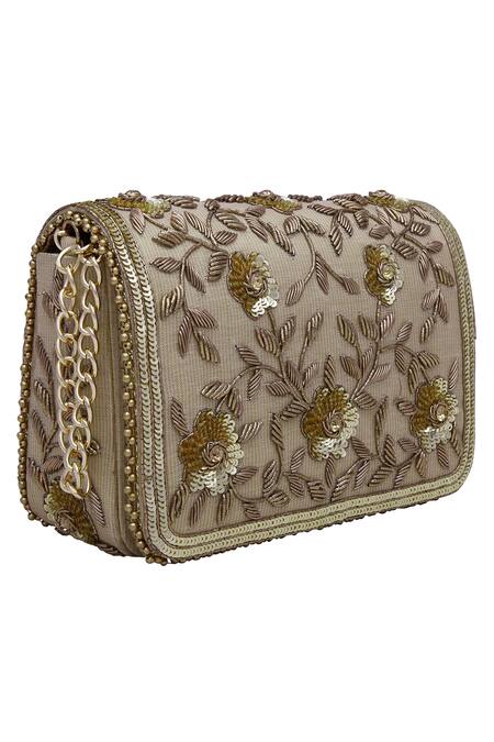 Buy Fuchsia by aashaka mehta Gold Embroidery, Sequins, Zari Clutch With Sling Online at Aza Fashions Buy_Fuchsia by aashaka mehta_Gold Embroidery, Sequins, Zari Clutch With Sling _Online_at_Aza_Fashions