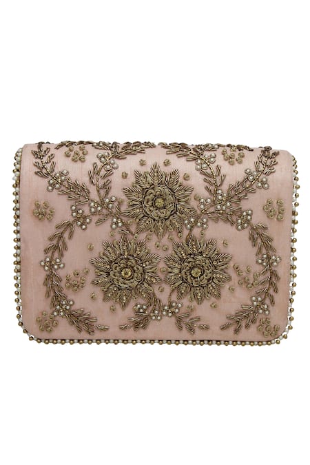 Fuchsia by aashaka mehta Peach Embroidery Clutch With Sling 
