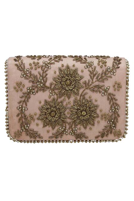 Fuchsia by aashaka mehta Peach Embroidery Clutch With Sling Online at Aza Fashions Fuchsia by aashaka mehta_Peach Embroidery Clutch With Sling _Online_at_Aza_Fashions