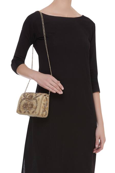 Shop Fuchsia by aashaka mehta Gold Embroidery, Sequins, Beads Clutch With Sling at Aza Fashions Shop_Fuchsia by aashaka mehta_Gold Embroidery, Sequins, Beads Clutch With Sling _at_Aza_Fashions