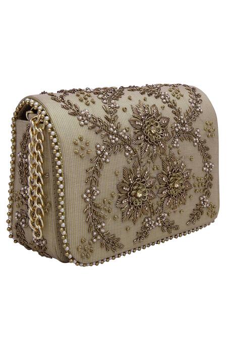 Buy Fuchsia by aashaka mehta Gold Embroidery, Sequins, Beads Clutch With Sling Online at Aza Fashions Buy_Fuchsia by aashaka mehta_Gold Embroidery, Sequins, Beads Clutch With Sling _Online_at_Aza_Fashions