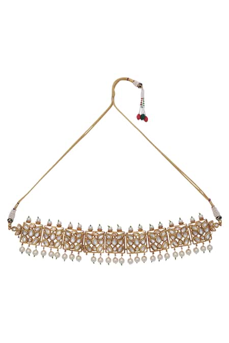 Anjali Jain_Gold Plated Kundan Choker And Earrings Set _Online_at_Aza_Fashions