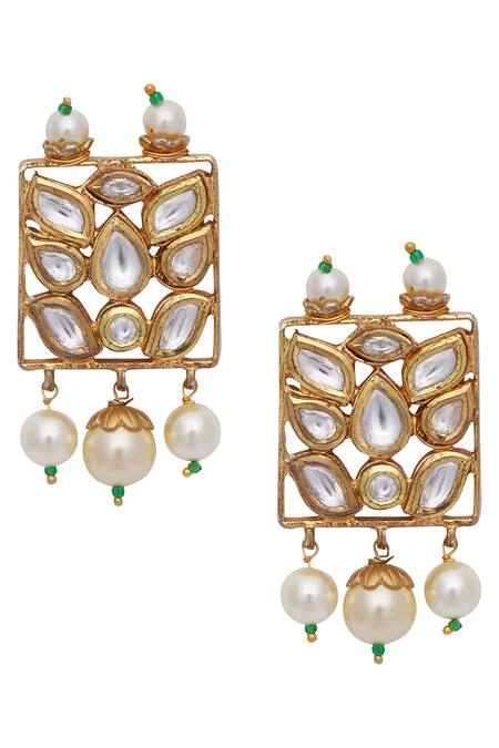 Shop_Anjali Jain_Gold Plated Kundan Choker And Earrings Set _Online_at_Aza_Fashions