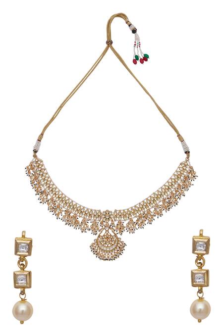 Anjali Jain Gold Plated Kundan Bead Necklace And Earring Set