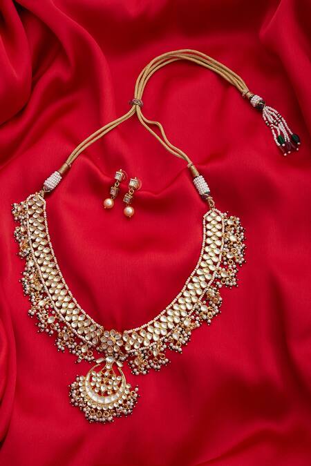 Buy Anjali Jain Gold Plated Kundan Bead Necklace And Earring Set Online at Aza Fashions Buy_Anjali Jain_Gold Plated Kundan Bead Necklace And Earring Set_Online_at_Aza_Fashions