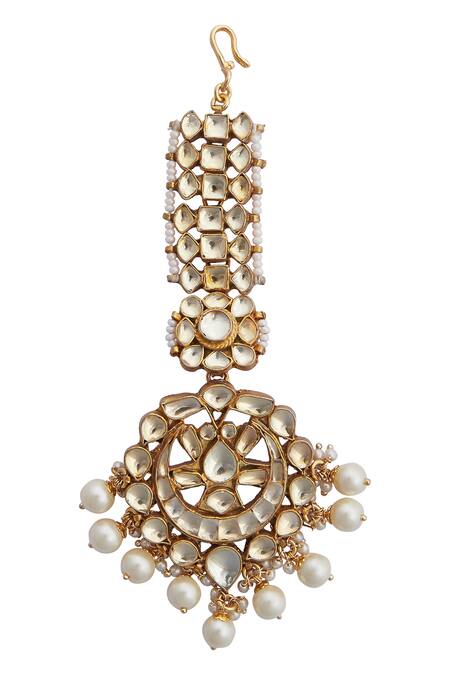 Anjali Jain_Gold Plated Kundan Hair Chain Earrings_Online_at_Aza_Fashions