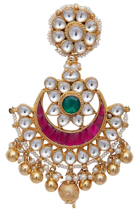 Anjali Jain Gold Plated Floral Chandbali Bead Earrings Online at Aza Fashions Anjali Jain_Gold Plated Floral Chandbali Bead Earrings_Online_at_Aza_Fashions