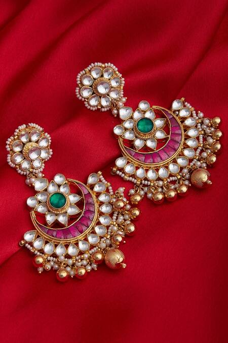 Buy Anjali Jain Gold Plated Floral Chandbali Bead Earrings Online at Aza Fashions Buy_Anjali Jain_Gold Plated Floral Chandbali Bead Earrings_Online_at_Aza_Fashions