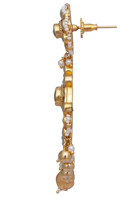 Shop Anjali Jain Gold Plated Floral Chandbali Bead Earrings Online at Aza Fashions Shop_Anjali Jain_Gold Plated Floral Chandbali Bead Earrings_Online_at_Aza_Fashions