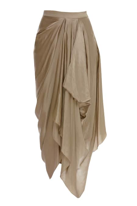 Shop_COUTURE BY NIHARIKA_Beige Cape Organza, Skirt Satin Nalki V Feather Embroidered Jacket And Draped _Online_at_Aza_Fashions