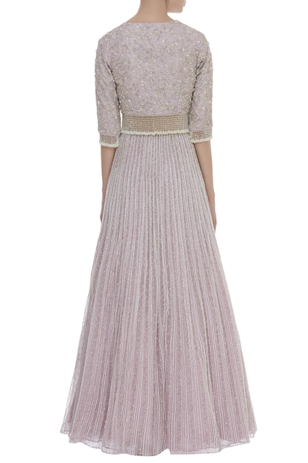 Shop COUTURE BY NIHARIKA Purple Dupatta Chiffon, Top And Skirt Net Sequin Floral Embroidered Lehenga Set at Aza Fashions Shop_COUTURE BY NIHARIKA_Purple Dupatta Chiffon, Top And Skirt Net Sequin Floral Embroidered Lehenga Set _at_Aza_Fashions