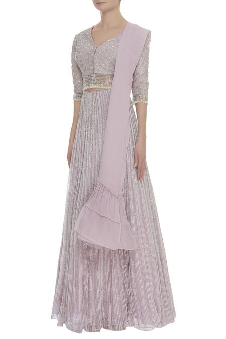 COUTURE BY NIHARIKA Purple Dupatta Chiffon, Top And Skirt Net Sequin Floral Embroidered Lehenga Set Online at Aza Fashions COUTURE BY NIHARIKA_Purple Dupatta Chiffon, Top And Skirt Net Sequin Floral Embroidered Lehenga Set _Online_at_Aza_Fashions