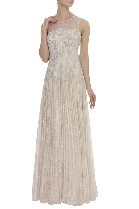 COUTURE BY NIHARIKA Sheer neckline embroidered gown 