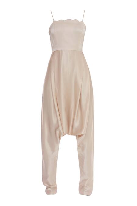 Shop COUTURE BY NIHARIKA Peach Jacket Net, Jumpsuit Satin Floral Square Neck Draped With Embroidered Online at Aza Fashions Shop_COUTURE BY NIHARIKA_Peach Jacket Net, Jumpsuit Satin Floral Square Neck Draped With Embroidered _Online_at_Aza_Fashions