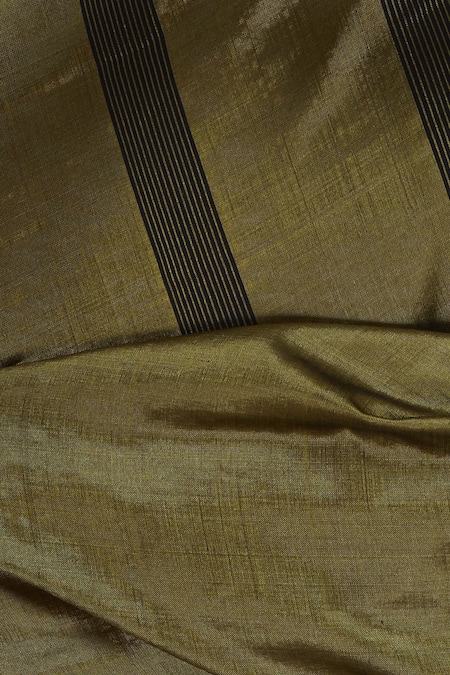 Shop_Akaaro_Green Silk Stripe Saree _Online_at_Aza_Fashions