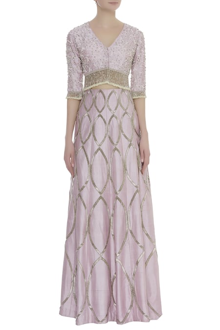 Buy COUTURE BY NIHARIKA Purple Raw Silk Petal V Neck Embroidered Lehenga With Blouse Online at Aza Fashions Buy_COUTURE BY NIHARIKA_Purple Raw Silk Petal V Neck Embroidered Lehenga With Blouse _Online_at_Aza_Fashions