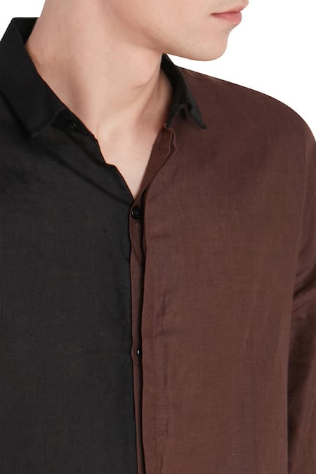 Buy_Son Of A Noble Snob_Black Linen Contrast Panel Shirt_Online_at_Aza_Fashions
