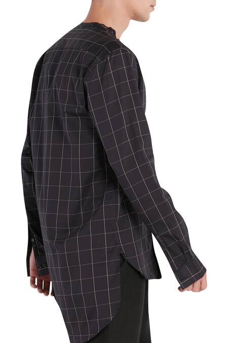 Son Of A Noble Snob_Black Side Placket High Low Shirt_Online_at_Aza_Fashions