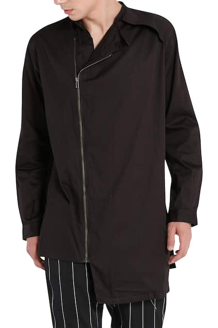 Buy Son Of A Noble Snob Brown Cotton Asymmetric Shacket With Zippered Closure Online at Aza Fashions Buy_Son Of A Noble Snob_Brown Cotton Asymmetric Shacket With Zippered Closure_Online_at_Aza_Fashions