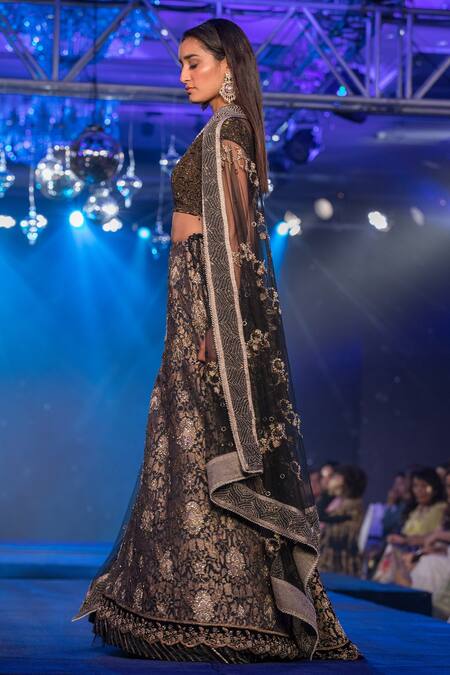 House Of Kotwara_Black V Neck Embroidered Lehenga Set _Online_at_Aza_Fashions