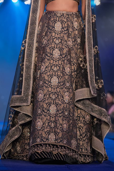 Buy_House Of Kotwara_Black V Neck Embroidered Lehenga Set _Online_at_Aza_Fashions