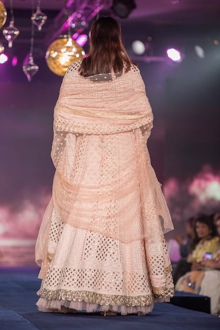 Shop House Of Kotwara Pink Georgette Zardozi Jewel Neck Pearl Embroidered Bridal Lehenga Set at Aza Fashions Shop_House Of Kotwara_Pink Georgette Zardozi Jewel Neck Pearl Embroidered Bridal Lehenga Set _at_Aza_Fashions