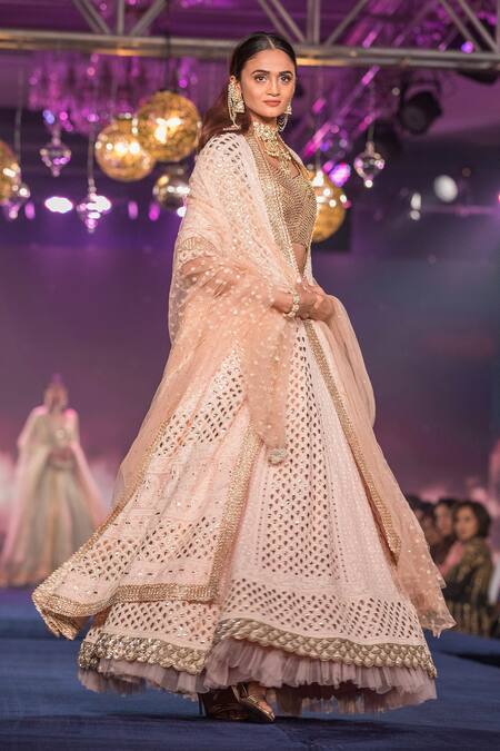 House Of Kotwara Pink Georgette Zardozi Jewel Neck Pearl Embroidered Bridal Lehenga Set Online at Aza Fashions House Of Kotwara_Pink Georgette Zardozi Jewel Neck Pearl Embroidered Bridal Lehenga Set _Online_at_Aza_Fashions