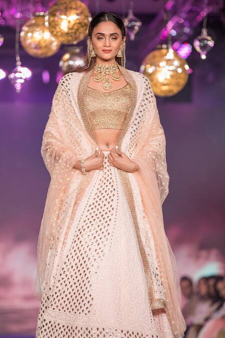 Buy House Of Kotwara Pink Georgette Zardozi Jewel Neck Pearl Embroidered Bridal Lehenga Set Online at Aza Fashions Buy_House Of Kotwara_Pink Georgette Zardozi Jewel Neck Pearl Embroidered Bridal Lehenga Set _Online_at_Aza_Fashions