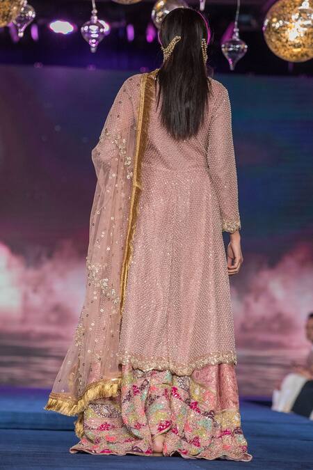 Shop House Of Kotwara Purple Net Pearls V Neck Moti Bloom Jaal Embroidered Kurta Sharara Set at Aza Fashions Shop_House Of Kotwara_Purple Net Pearls V Neck Moti Bloom Jaal Embroidered Kurta Sharara Set_at_Aza_Fashions