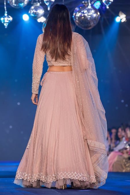 Shop House Of Kotwara Pink Net, Georgette Sequins Round Neck Pearl And Embroidered Lehenga Set at Aza Fashions Shop_House Of Kotwara_Pink Net, Georgette Sequins Round Neck Pearl And Embroidered Lehenga Set _at_Aza_Fashions