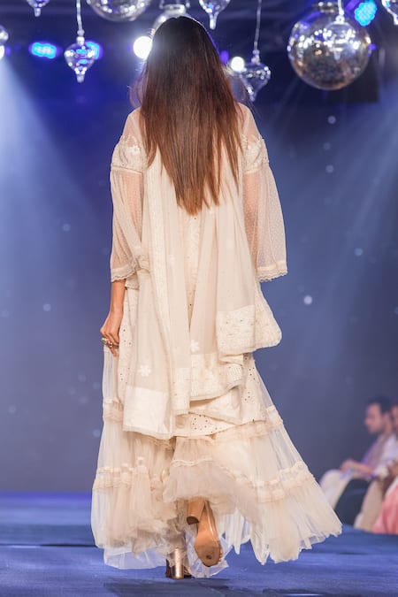 Shop House Of Kotwara Off White Net Chikankari Round Floral Embroidered Kurta With Sharara And Dupatta at Aza Fashions Shop_House Of Kotwara_Off White Net Chikankari Round Floral Embroidered Kurta With Sharara And Dupatta _at_Aza_Fashions