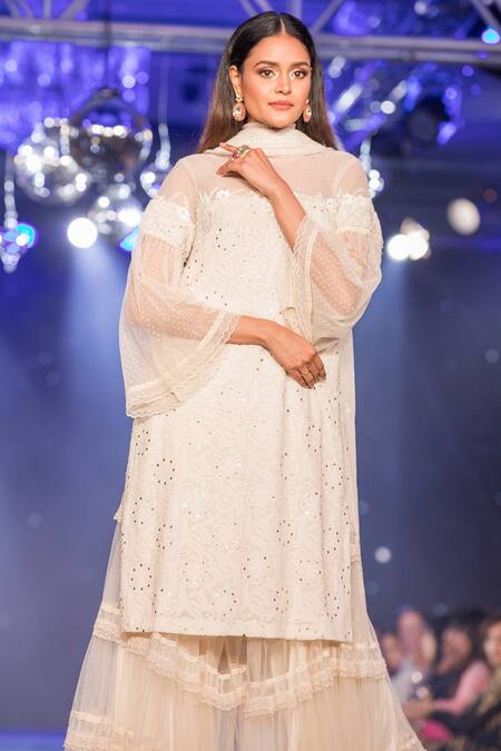 Buy House Of Kotwara Off White Net Chikankari Round Floral Embroidered Kurta With Sharara And Dupatta Online at Aza Fashions Buy_House Of Kotwara_Off White Net Chikankari Round Floral Embroidered Kurta With Sharara And Dupatta _Online_at_Aza_Fashions