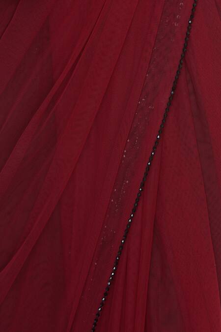 Arpan Vohra Wine Tulle Halter Embellished Saree With Blouse at Aza Fashions Arpan Vohra_Wine Tulle Halter Embellished Saree With Blouse _at_Aza_Fashions