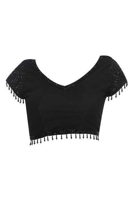 Buy Arpan Vohra Black Tulle Leaf Neck Embellished Saree With Blouse Online at Aza Fashions Buy_Arpan Vohra_Black Tulle Leaf Neck Embellished Saree With Blouse _Online_at_Aza_Fashions