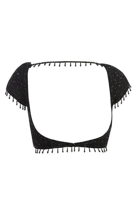 Shop Arpan Vohra Black Tulle Leaf Neck Embellished Saree With Blouse Online at Aza Fashions Shop_Arpan Vohra_Black Tulle Leaf Neck Embellished Saree With Blouse _Online_at_Aza_Fashions